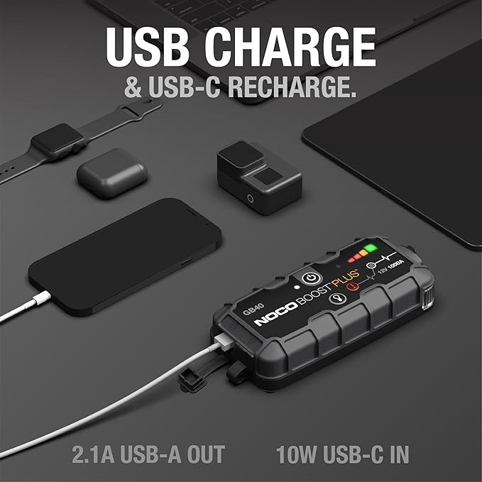 NOCO Boost GB40: 1000A UltraSafe Jump Starter – 12V Lithium Battery Booster Pack, Portable Jump Box, Power Bank & Jumper Cables - for 6.0L Gas and 3.0L Diesel Engines