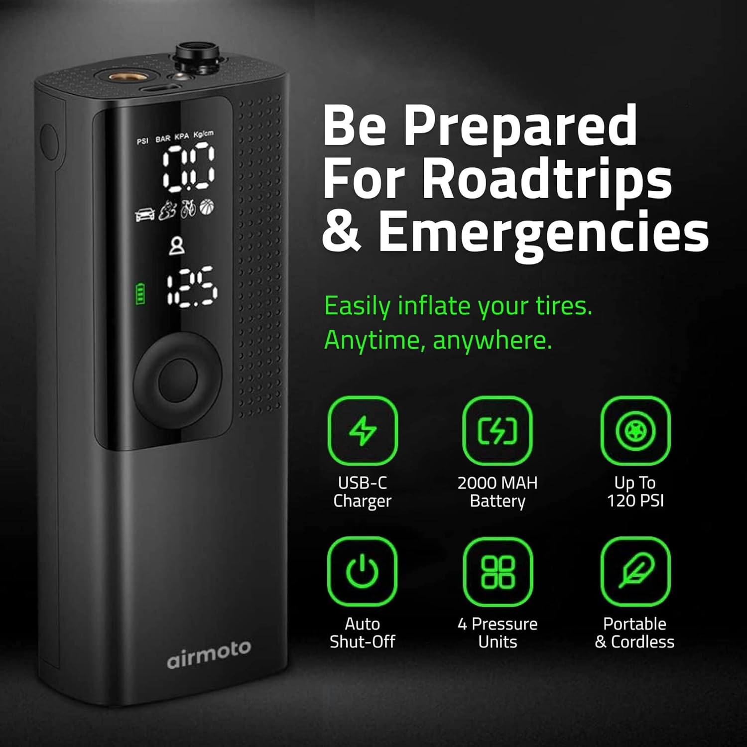 Airmoto and Power Kit Bundle Deal - 1 bundle - Tire Inflator Portable Air Compressor with Power Kit for Charging on The Road - Cordless Air Pump for Car...