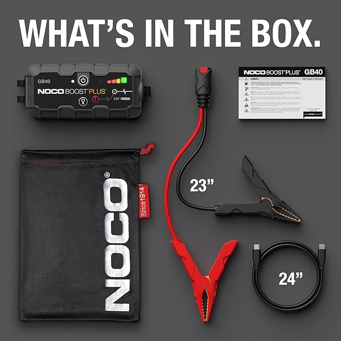 NOCO Boost GB40: 1000A UltraSafe Jump Starter – 12V Lithium Battery Booster Pack, Portable Jump Box, Power Bank & Jumper Cables - for 6.0L Gas and 3.0L Diesel Engines